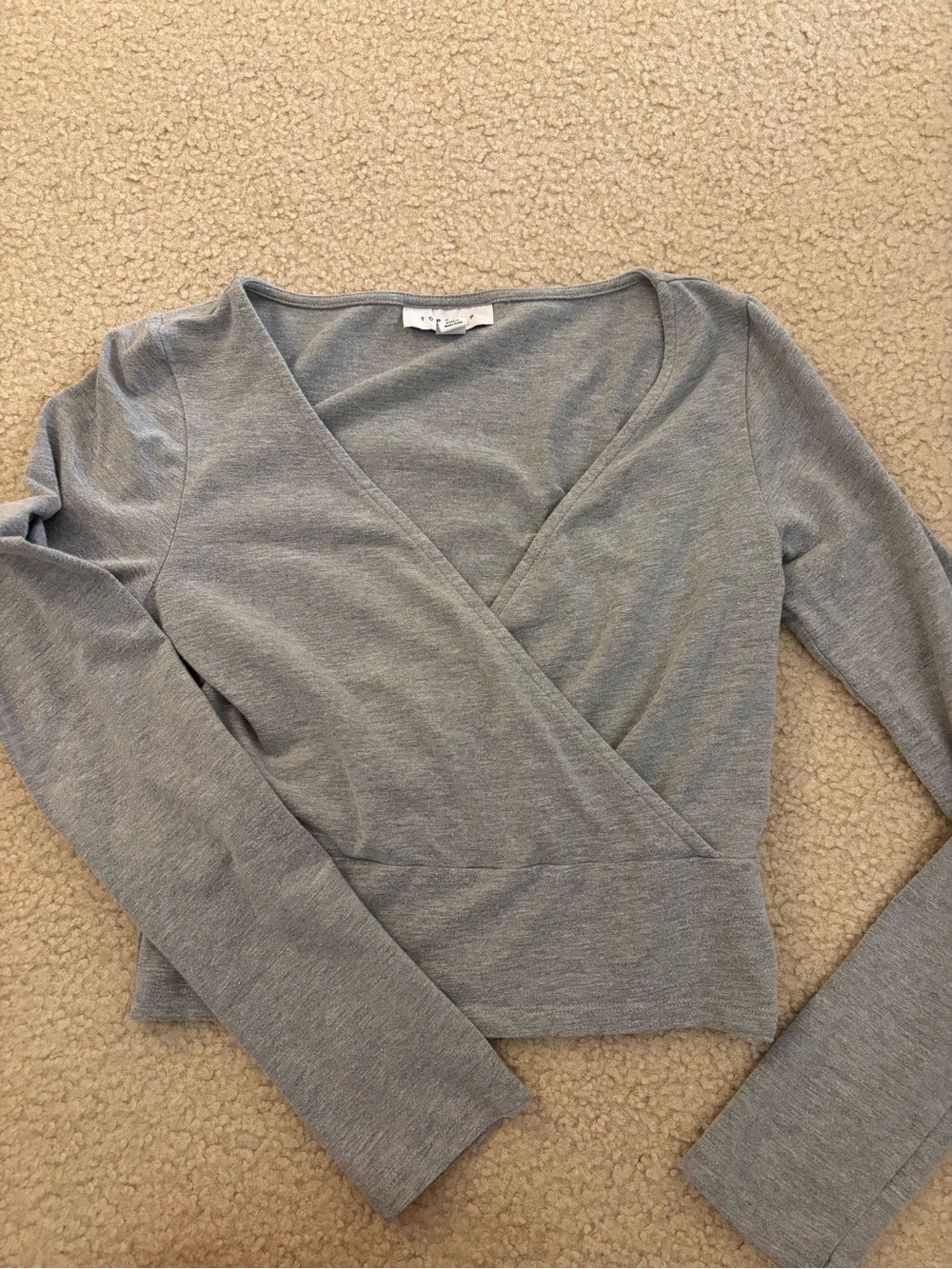 Topshop Gray Wrap-Front Long-Sleeve Crop Top
